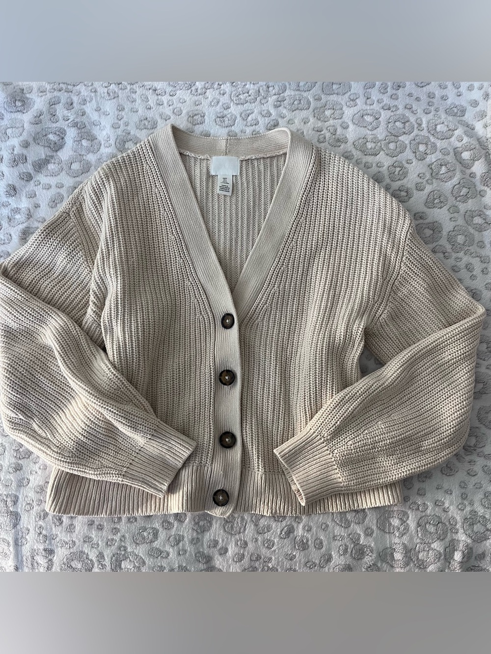H&M Beige Button-Up Ribbed Women's Cardigan
